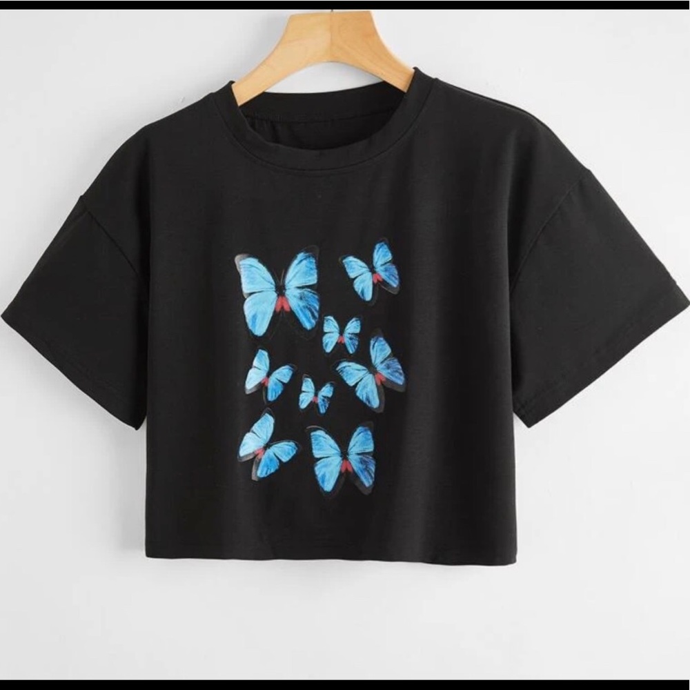 Shein Butterfly Crop Tee